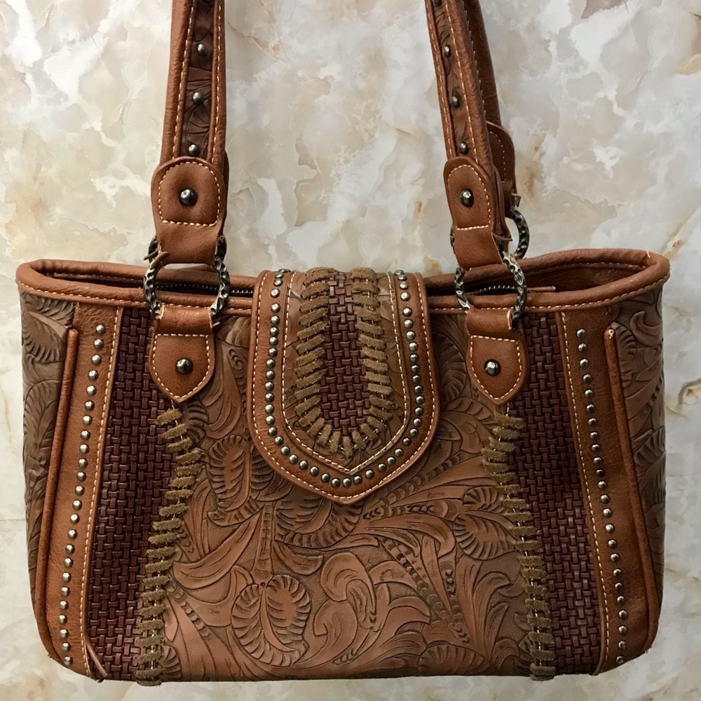 Trinity Ranch Brown Genuine Leather Handbag Purse